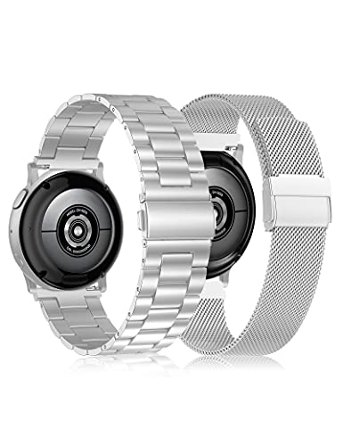[ 2pack ]Girovo Metal Bands Compatible with Samsung Galaxy Watch Active 2 40mm Galaxy Watch 4  Watch 4 Classic Watch 42mm Galaxy Watch 3 41mm, 20mm Stainless Steel Replacement Wristband for Women Men