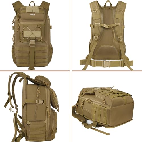 YOREPEK 50L Militär Rucksack, Groß Taktischer Rucksack, Wanderrucksack Herren Bundeswehr Outdoor Arbeit Survival Wasserdicht Travel Assault Tactical Backpack für Trekking Camping Reisen Jagd, Khaki