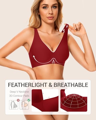 Image of Gailife Deep V Jelly Bras for Women No Underwire Wireless Seamless Push Up Bra Comfort Support Plunge Bralette Full Coverage