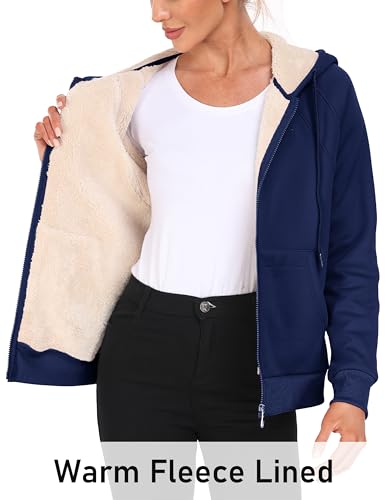 Image of MoFiz Zip Up Hoodie Women Fleece Lined Jackets Winter Coats With Pocket