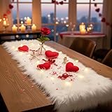 Table Runner, Thanksgiving Modern Small White Fur Table Runners for Party Birthday Christmas Friendsgiving Wedding Dinning Table, Decorative Rug Luxury Faux Fur Runner for Table(11.8x47.2inch)