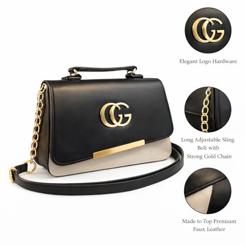 Image of ETLIS Women's Stylish Sling Bag | Faux Leather Crossbody Handbag with Gold Chain Strap | Small Shoulder Purse for Daily Use, Party & Travel