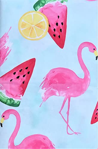 Elrene Home Fashions Summer Fun Flamingos And Fruits Vinyl Flannel Back Tablecloth (52'' X 70'' Oblong), Pink, Red, Green, Yellow, Black #TOP1