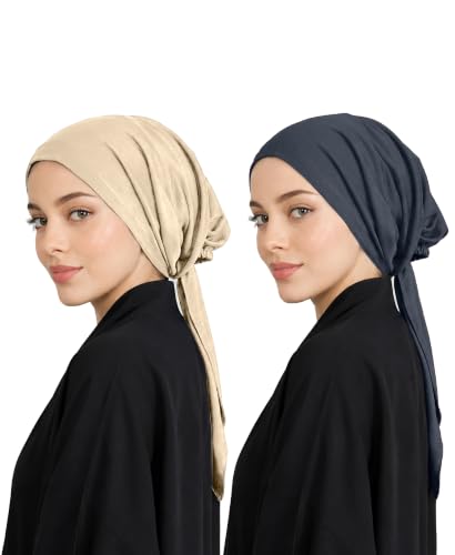 Image of Mehar Women's Hair Ponytail Cap Set of 2 | Soft Stretchable Polyester Hijab Inner Cap | Adjustable Tie-Back | Scarf & Helmet Inner | One Size Fits All