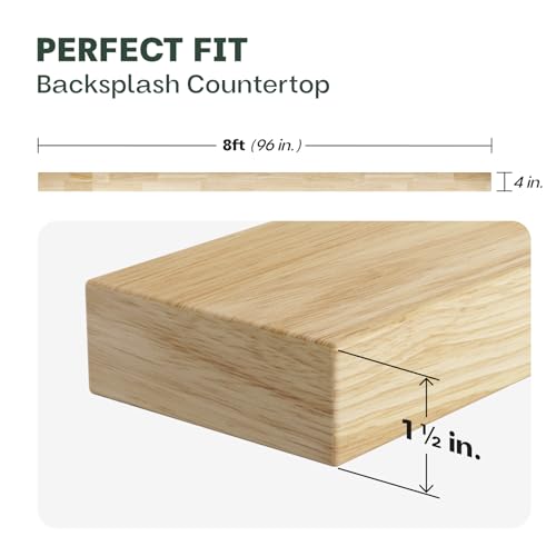 Bme Hevea Solid Wood Butcher Block Backsplash Countertop, 8ft L x 4\" W, 1.5in Thick, Unfinished Backsplash wood slabs for DIY, Kitchen Countertop