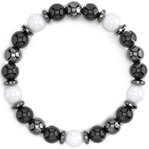 [Healing Trust] Black Obsidian Bracelet with White Jade Hematite Crystals and Healing Stones. Good luck bracelet for men and women. Wealth and Abundance Money Attraction, Bye Negative Energy, Healing, Strength and Meditation. Good Luck Feng Shui Brac