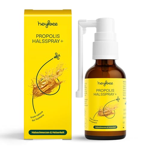 heybee® Propolis Halsspray+ 30 ml – pflanzlich mit Propolis-Extrakt, alkoholfrei, gegen Halsschmerzen, Heiserkeit & beanspruchte Stimme – frischer Eukalyptus?Zitronen Geschmack (1)