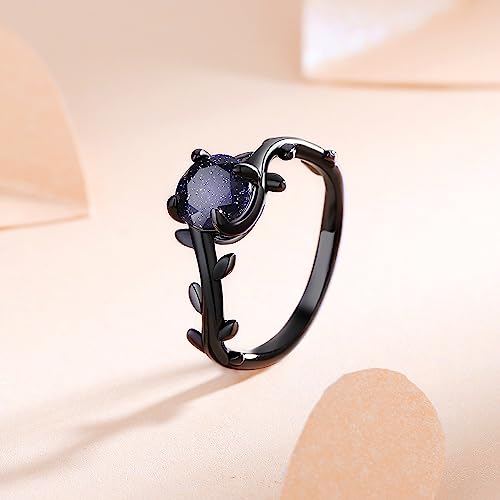 Personalized Promise Rings for Couples, Vine Blue Sandstone Black Matching Rings, Custom Matching Couple Rings Set, His and Her Engagement Ring2