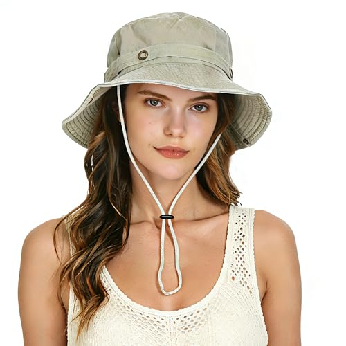 HLLMAN UPF 50 Protection Wide Brim Summer Hat for Fishing Hiking,Camping & Outdoor Adventures for Men & Women (W808 Beige)