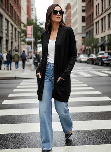 Image of GRACE KARIN Long Cardigan for Women Lightweight Open Front with Pockets | Oversized Cardigan Sweaters for Women, Soft Knit, Casual Fall Clothes, Layering Piece for Fall, Winter & Office Wear