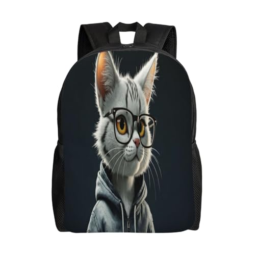 Waterproof Backpack Cat Glasses Hoodie 16Inch Unisex Backpack Gym Casual Daypack for Women Men Gift