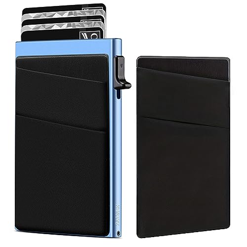 ZALVEX Slim Pop Up Wallet Minimalist Card Holder Wallet for Men RFID Blocking Card Case with Money Pocket, Holds 5 Cards and Cash (Blue)