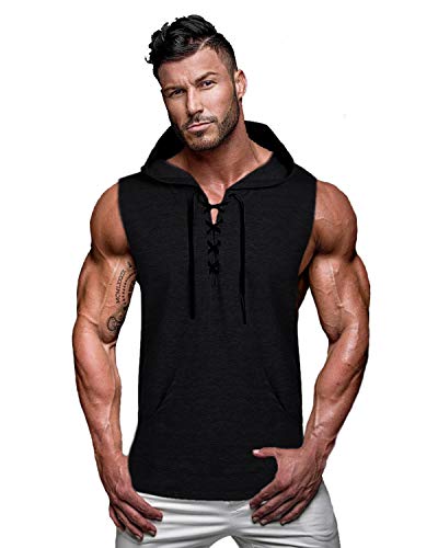 COOFANDY Men's Workout Hooded Tank Tops Sleeveless Gym Hoodie Cut Off T Shirt