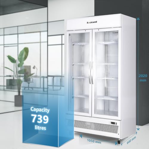 Image of ROCKWELL 950C Double Glass Door Visi Cooler, Internal LED, 4 Year Warranty, Dynamic Cooling (White)