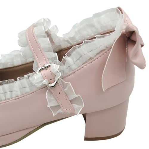 Lolita Mary Janes Shoes for Women Cosplay Kawaii Chunky Heels Dress Pumps with Bow4