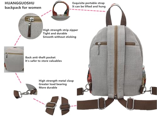 Image of Boho Backpack Purse for Women Girl's | Adjustable Strap, Sling Bag, Embroidered Woven Canvas with Cotton, 6.3*10.5*14 Inches
