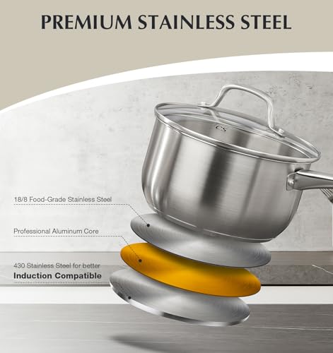 Image of KOCH SYSTEME CS Stainless Steel Cookware Set 10 Piece, 18 /10 Stainless Steel Pots and Pans Set for Professional Cooking, Kitchen Cookware Sets, Induction Compatible, Pots and Pans Set, Cooking Set