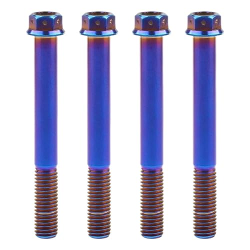 六角頭フランジボルト M10 チタンボルト 20/25/30/35/40/45/50/55/60/65/70/75/80/85 90mm フランジ六角頭ネジ 自転車用 再装着 4個(Burnt Blue,55mmxM10 1.5Pitch)
