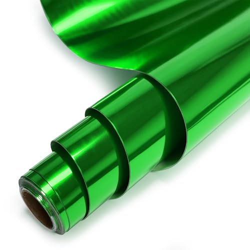 Image of Green Heat Transfer Vinyl Roll, 12 inch x6Ft Mirror Metallic Iron on Vinyl, Soft Metallic Foil HTV for T-Shirt, Chrome HTV Easy to Cut & Weed for Heat Vinyl Design