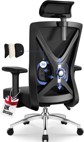 Image of Daccormax Office Chair, Ergonomic Desk Chair with Lumbar Support, Mesh Office Chair Adjustable Armrests and Headrest, 135° Rocking PC Computer Chairs 150kg for Home Office