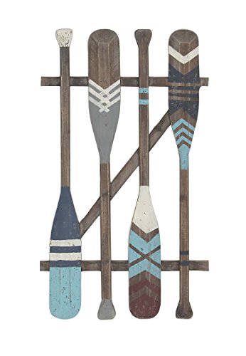 Deco 79 Wood Paddle Novelty Canoe Oar Wall Decor With Arrow And Stripe Patterns, 21" X 2" X 36", Brown #TOP1