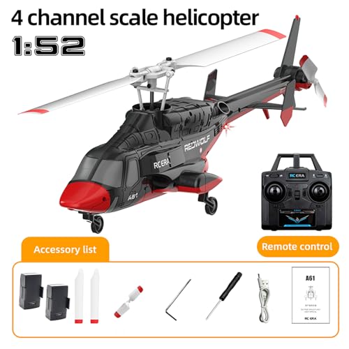 GQGQGQ A61 Airwolf Remote Controlled Helicopter Aircraft Plane 4CH RC Heli Aileronless 1/42 Scale 6-Axis Gyroscope Altitude Hovering Optical Flow Position 2Batteries for Adults Beginners/Black red