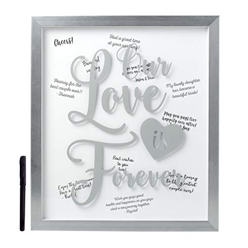 Image of Kate & Milo Our Love Is Forever Wedding Signature Frame, Keepsake Guest Book Alternative with Pen, Silver Display Frame for Wedding Wishes and Home Decor