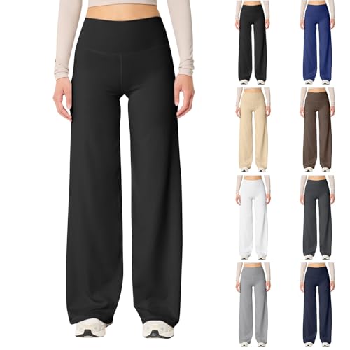 Yogahose Damen Lang Weites Bein - Sporthose High Waist Stretch-Hosen Elegant Stoffhose Baggy Y2K Jogginghose Einfarbig Freizeithose Yoga Trainingshose Gym Fitnesshose Oversized Hosen