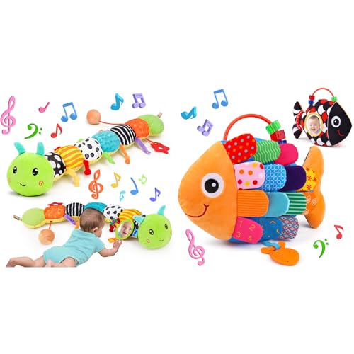 Image of Melodyinn Masical Baby Tummy Time Mirror Toys Caterpillar ＆ Fish Animal Stuffed