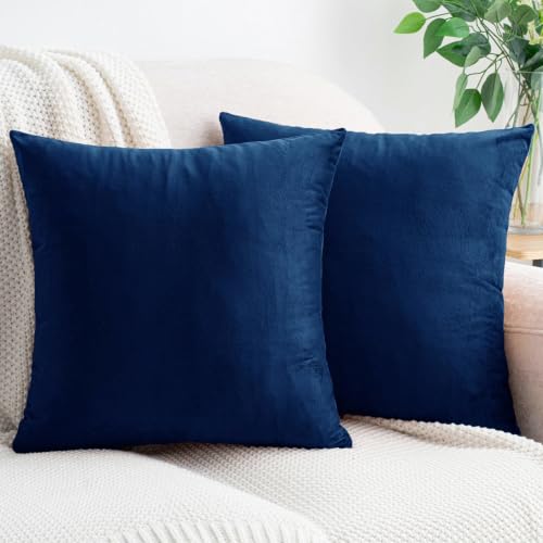 HWY 50 Navy Blue Throw Pillow Covers Velvet 18x18 Inch Pack of 2
