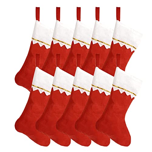 Meia de Natal, Zuzer 10 peças meia natalícia meias de Natal vermelho grande meias de Natal meias de presente de saco de Natal, saco de doces presente decoração natalícia para encher pendurar