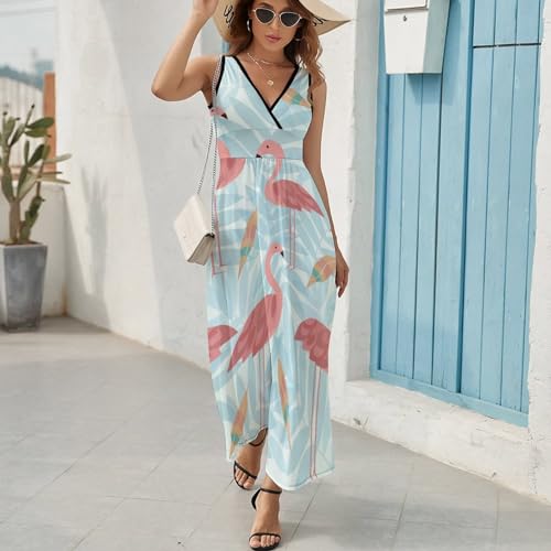 Robe longue d'été sans manches fluide et légère à col V - 5