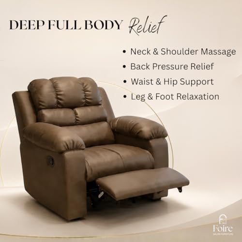 Image of Foire Electric Leather Recliner Chair with Swing & Rock Function | Relaxation Top Leather Reclining Armchair with Padded Headrest & Lumbar Support | Premium Comfort for Home, Office, Brown