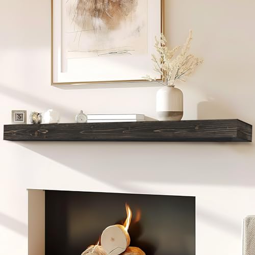 ABSWHLM 72x8x3 Fireplace Mantel - Handcrafted Hollow Rustic Solid Wood Wall Mounted Floating Shelf...