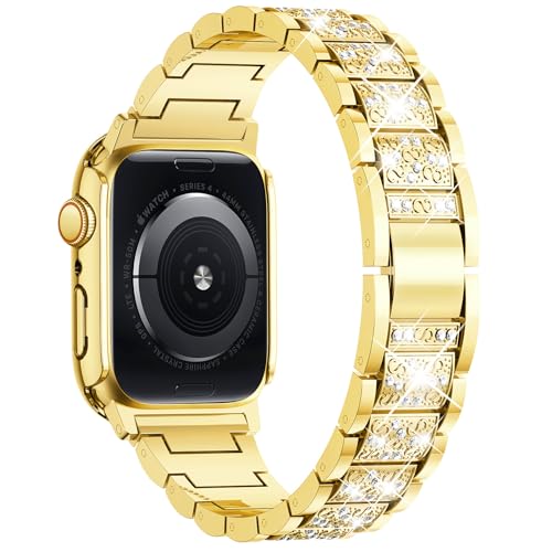 Image of SUPOIX for Apple Watch Band 38mm + Case, Bling Bands for Women (Gold) | Shiny Metal Bands & 2 Pack Protective Cover Cases for iWatch Series 3 /2 /1 38mm