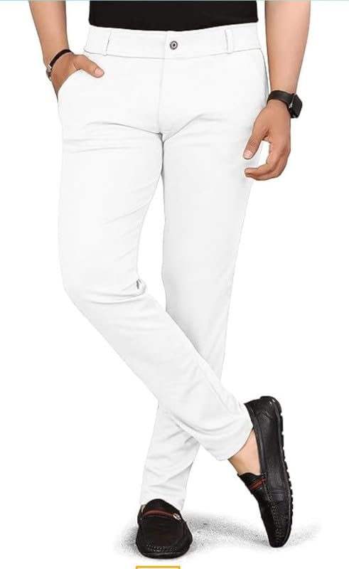 Image of VIJETA Garments for Men Lycra Blend Formal Trousers ? Smart Fit Office Wear Pants with Elastic Waistband & Zip Fly