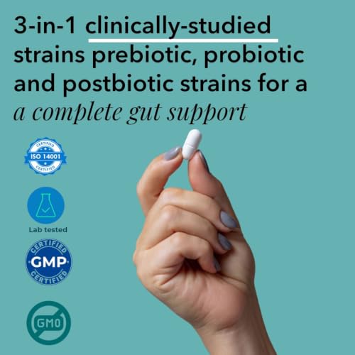 Image of 3-in-1 Synbiotic Pre + Pro + Postbiotics Supplement | 80 Billion CFU, 10 Strains | Probiotics Supplement for Gut Health | Vegetarian Capsules for Men & Women | 60 Capsules