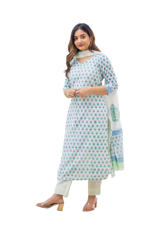 Nayasi Womens Cotton Blend Kurta Pant Set with Dupatta (NYK-RX35-MOZI-KTD)