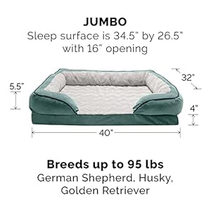 Furhaven Cooling Gel Dog Bed for Large Dogs w/ Removable Bolsters & Washable Cover, For Dogs Up to 95 lbs - Plush & Velvet Waves Perfect Comfort Sofa - Celadon Green, Jumbo/XL, 40.0" x 32.0"x 9.5" Furhaven Cooling Gel Dog Bed for Large Dogs w Removable Bolsters Washable Cover For Dogs Up to 95 lbs Plush Velvet Waves Perfect Comfort Sofa Celadon Green JumboXL 400 x 320x 95