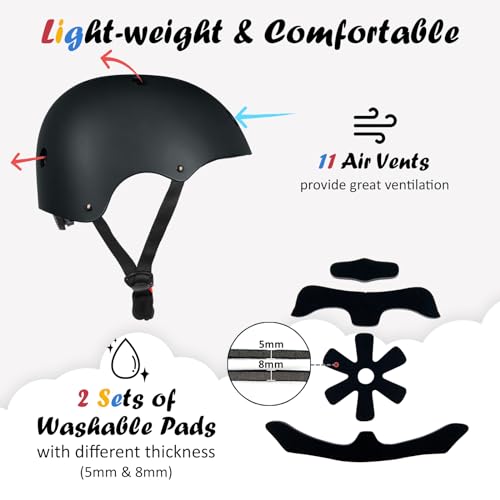 Kids Bike Helmet, Adjustable and Multi-Sport, from Toddler to Youth, 3 Sizes (Black) - Thumbnail 5