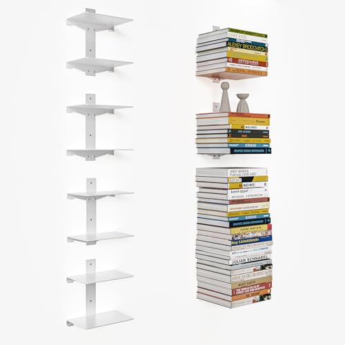 Fun Memories Invisible Floating Bookshelves for Wall, 8 Tier Vertical