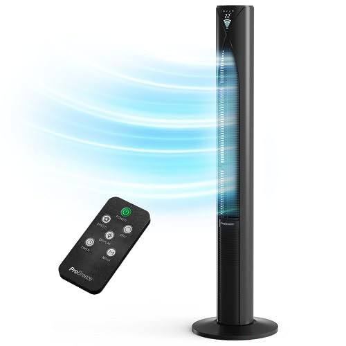 Pro Breeze Premium Design Turmventilator mit Fernbedienung, Timer & Oszillation, 117cm hoch - Standventilator mit 3 Lüftungsstufen, 4 Modi & Stromsparender Schlafmodus - Schwarz
