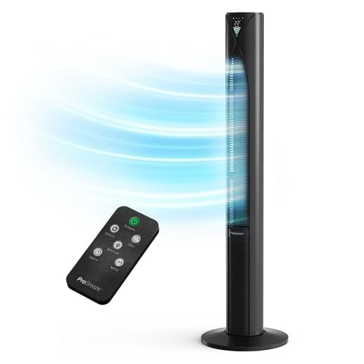 Pro Breeze Premium Design Turmventilator mit Fernbedienung, Timer & Oszillation, 117cm hoch - Standventilator mit 3 Lüftungsstufen, 4 Modi & Stromsparender Schlafmodus - Schwarz