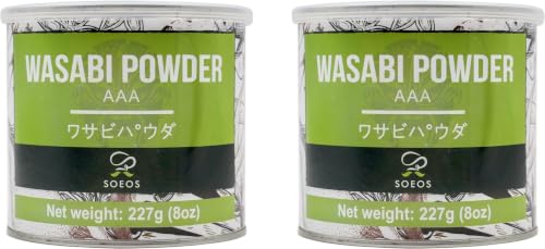 Soeos Premium Wasabi Powder 2 Pack of 8oz, 16 oz in Total, with Real Wasabi, Grade AAA Powder, Sushi Powdered, Root for Sushi, Fresh Bulk., green