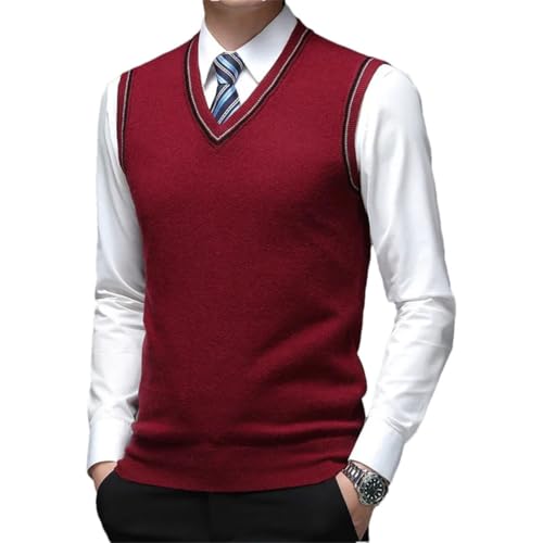 Men Wool Top Solid Pullover Sweater V Neck Knit Plain Sleeveless Casual Vest