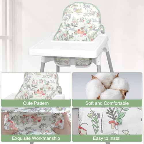 Image of For IKEA High Chair Cushion, With High Chair Handy Pocket Pouch (Bear) | For Antilop Cushion, For IKEA Antilop Highchair, Cotton Soft, Baby Sitting More Comfortable