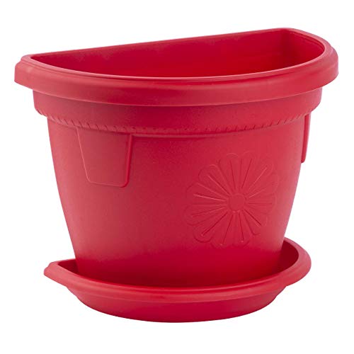Pflanzkübel Balkontopf mit Untersetzer für den Außenbereich hängend Wand widerstandsfähig bruchfest PP Kunststoff 2,4L rot