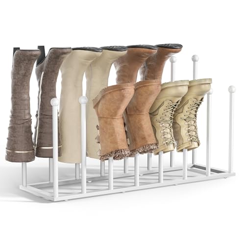 pickpiff Free Standing Shoe Racks - White Metal Boot Rack Organizer Tall Boots for Dorm Room, Closet, Entryway, Bedroom, Patio Outdoor, Hallway, White, Shoe Storage Fit for 8 Pairs