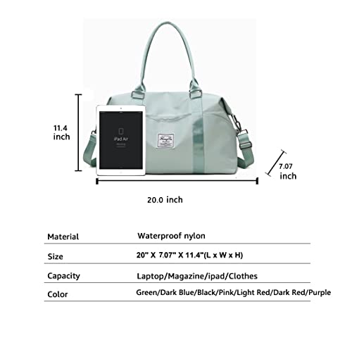 ZUEVI Travel Duffel Bag for Men or Women, Carry on Weekender Overnight Shoulder Bag with Wet Pocket Sports Gym Tote Bag Waterproof (Black) 20" X 7.07" X 11.4"(L x W x H)4