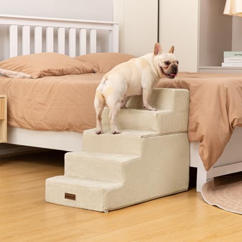 Image of Aodisman Dog Stairs for High Beds 22.6 inch H, 5-Step Pet Steps for Small Dogs | Indoor Non-Slip Pet Stairs with Carry Handle for Puppies, Senior Cats & Short-Legged Dogs to Reach High Beds & Window Sills
